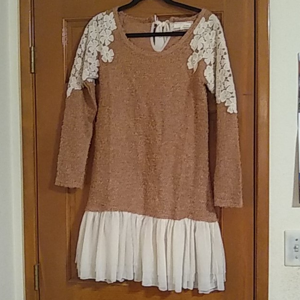 Beautiful Lacy A'reve Sweater Dress in Rose Gold